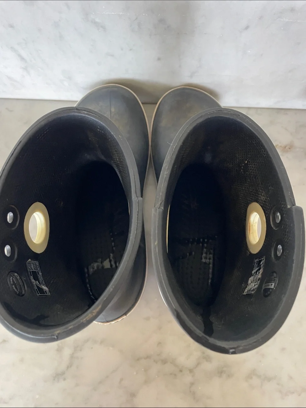CROCS Black Short Rain Boots with Cream Eyelet